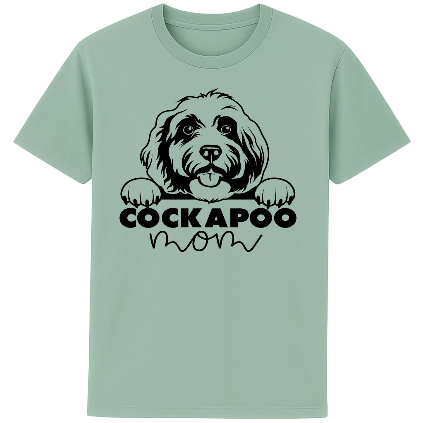 Aloe Colour cockapoo Mom t-shirt featuring a cute Cockapoo dog graphic, perfect for Cockapoo owners, dog mums, and dog lovers.