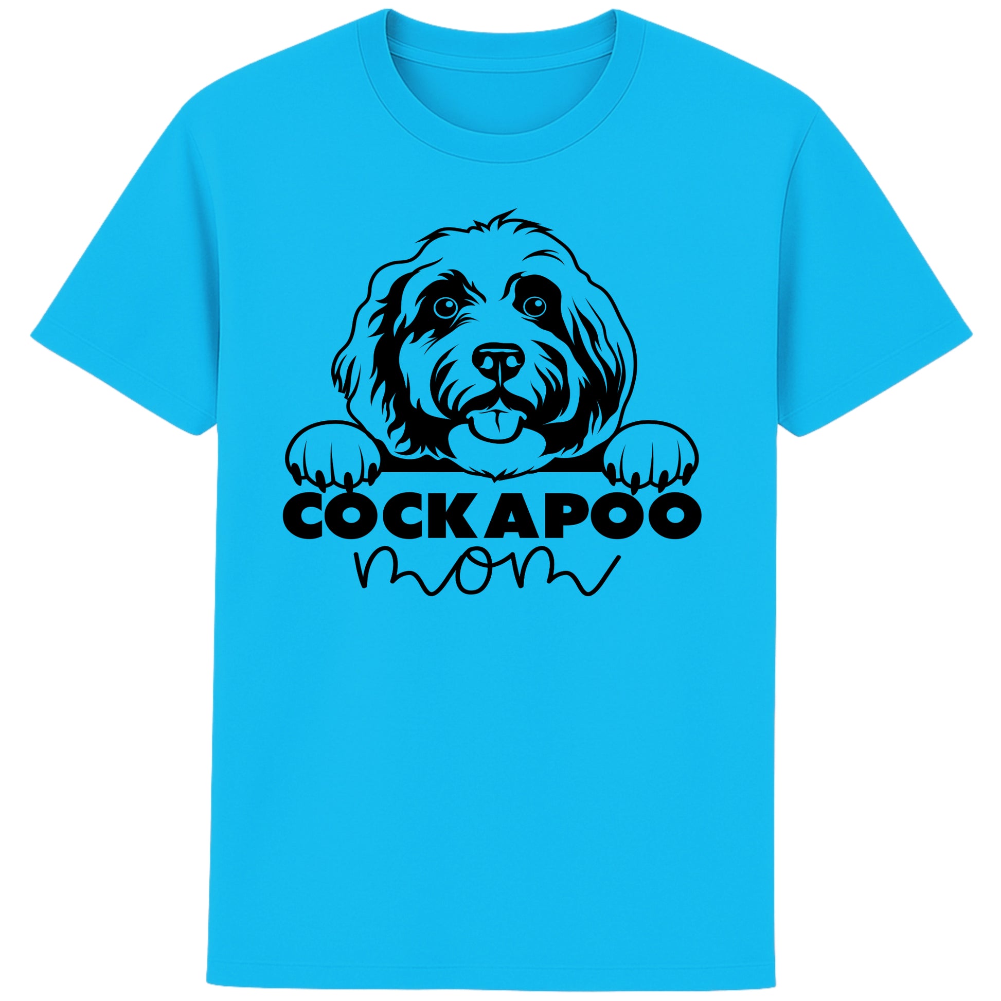 Aqua Blue cockapoo Mom t-shirt featuring a cute Cockapoo dog graphic, perfect for Cockapoo owners, dog mums, and dog lovers.