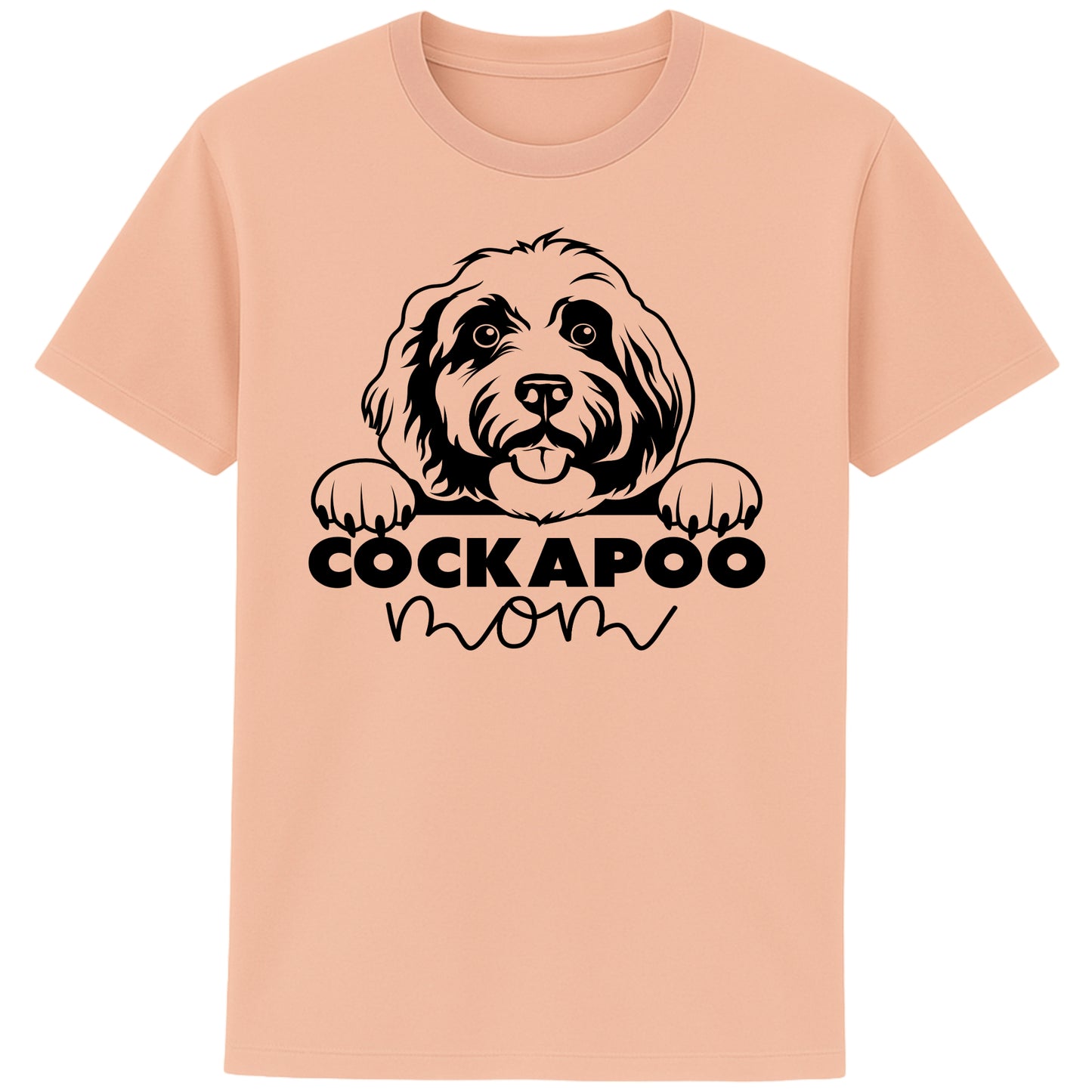 Fraishe Peche Colour cockapoo mom t-shirt featuring a cute Cockapoo dog graphic, perfect for Cockapoo owners, dog mums, and dog lovers.