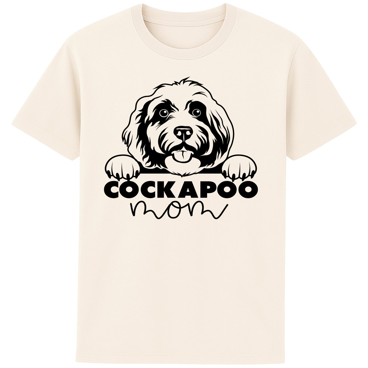 Naturel Colour cockapoo Mom t-shirt featuring a cute Cockapoo dog graphic, perfect for Cockapoo owners, dog mums, and dog lovers.