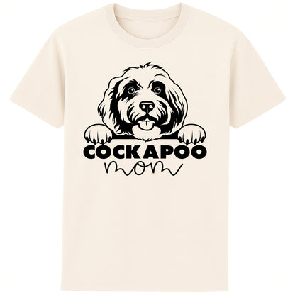 Naturel Colour cockapoo Mom t-shirt featuring a cute Cockapoo dog graphic, perfect for Cockapoo owners, dog mums, and dog lovers.
