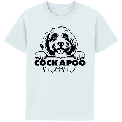 Blue Ice Colour cockapoo mom t-shirt featuring a cute Cockapoo dog graphic, perfect for Cockapoo owners, dog mums, and dog lovers.