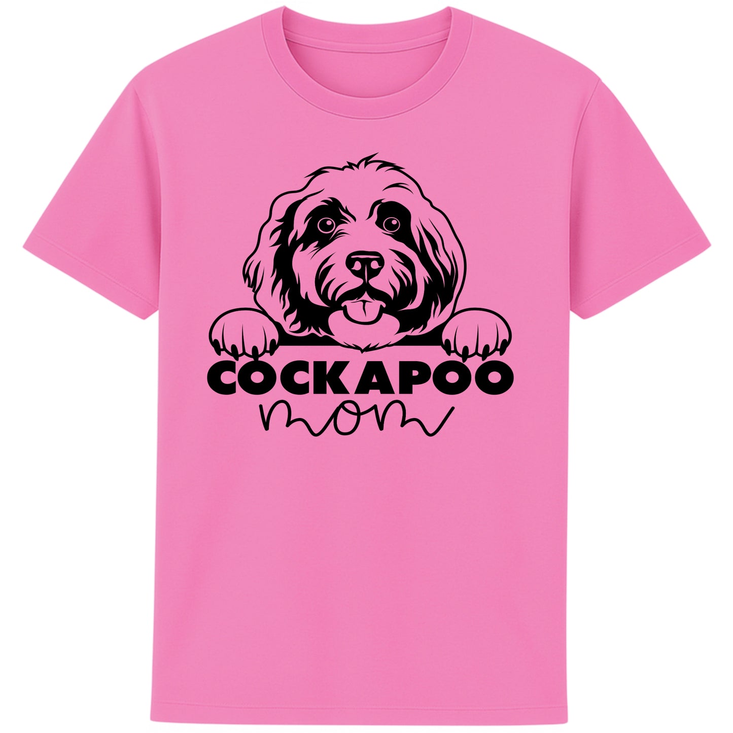 Bubble Pink Colour cockapoo mom t-shirt featuring a cute Cockapoo dog graphic, perfect for Cockapoo owners, dog mums, and dog lovers.