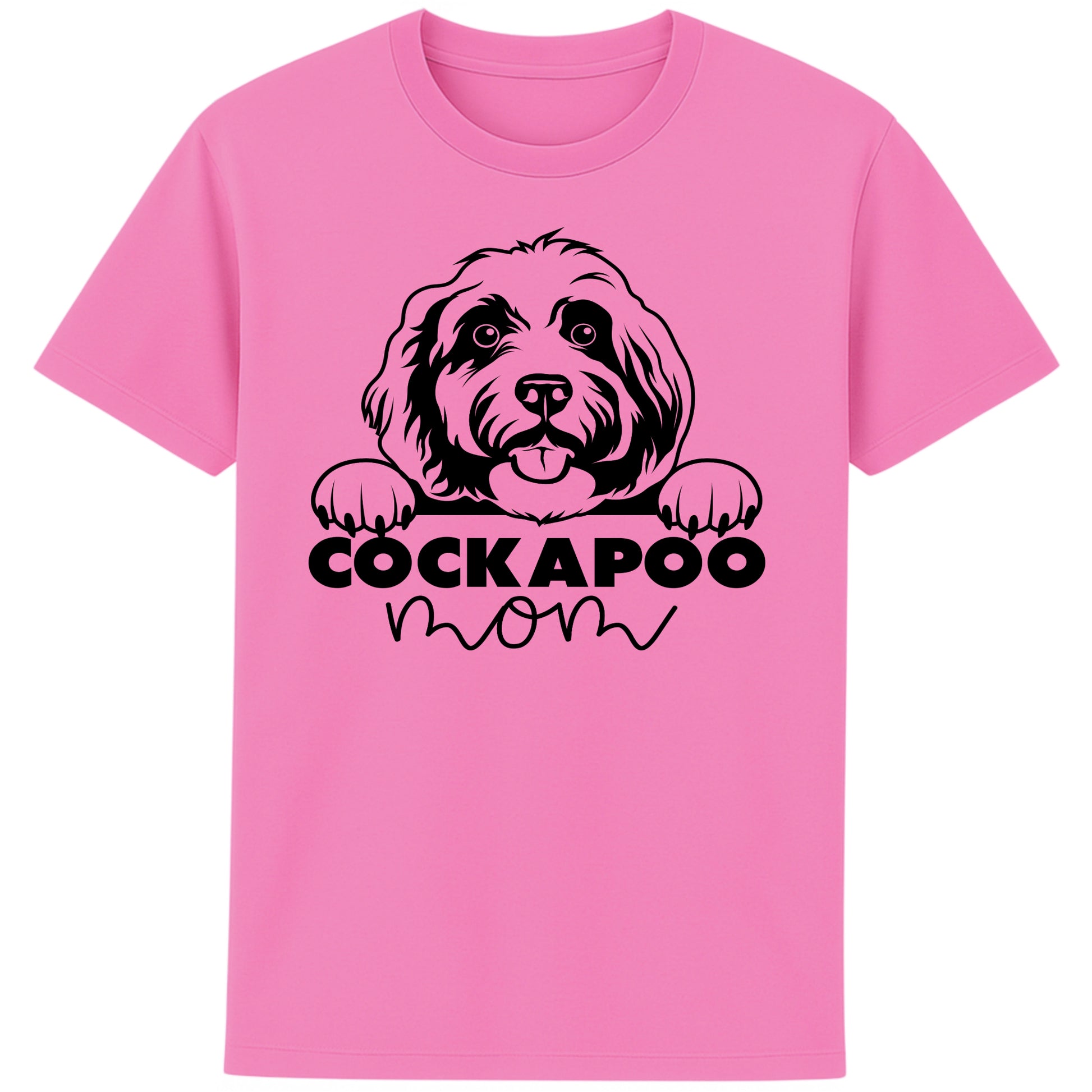 Bubble Pink Colour cockapoo mom t-shirt featuring a cute Cockapoo dog graphic, perfect for Cockapoo owners, dog mums, and dog lovers.