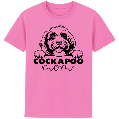 Bubble Pink Colour cockapoo mom t-shirt featuring a cute Cockapoo dog graphic, perfect for Cockapoo owners, dog mums, and dog lovers.
