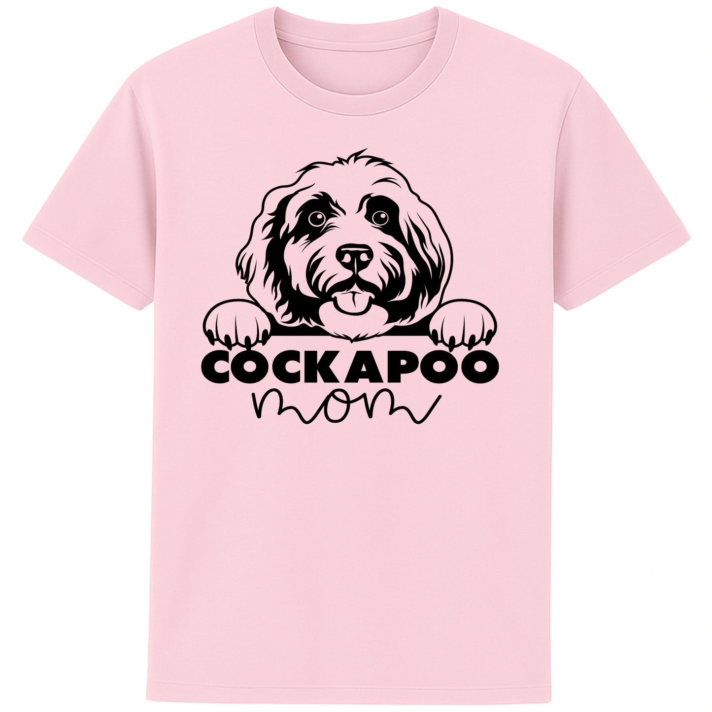 Cotton Pink Cockapoo Mom T-shirt with cute cartoon dog graphic perfect dog lover gift