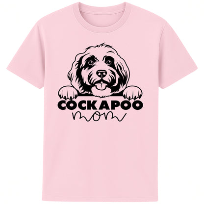 Cotton Pink Cockapoo Mom T-shirt with cute cartoon dog graphic perfect dog lover gift