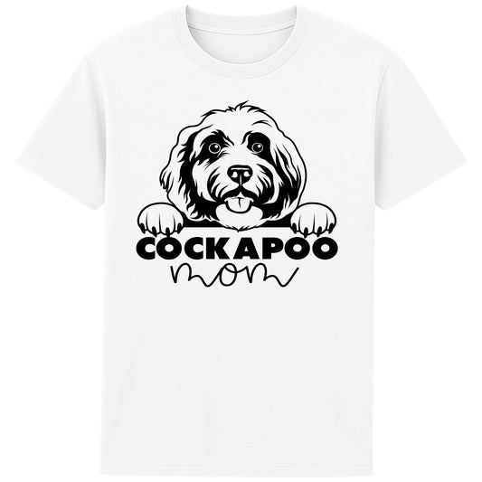 White Cockapoo Mom T-shirt with cute cartoon dog graphic perfect dog lover gift