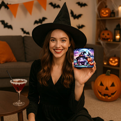 Spooky Cute Halloween Hippo Witch Coasters - Brew Up Smiles with Every Drink