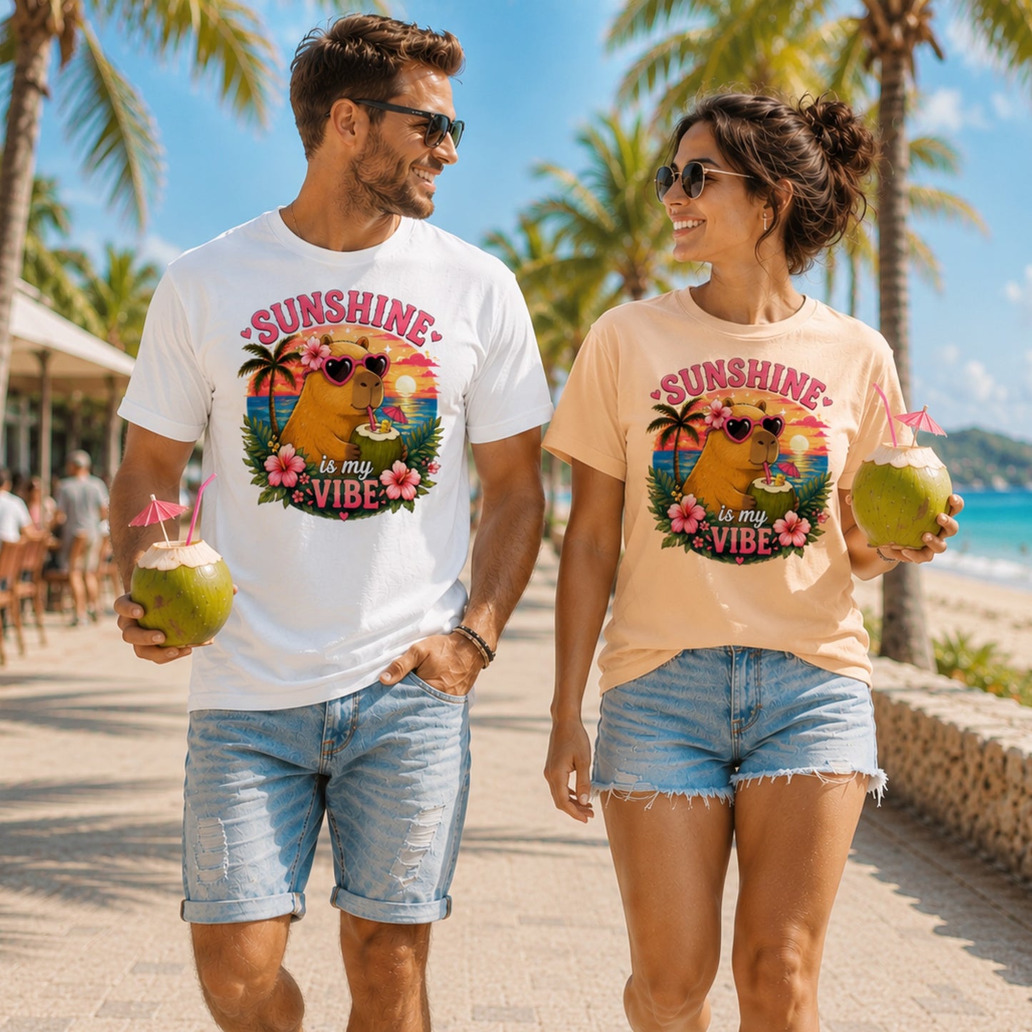 Sunshine Is My Vibe Capybara T-Shirt - Tropical Mood Activated